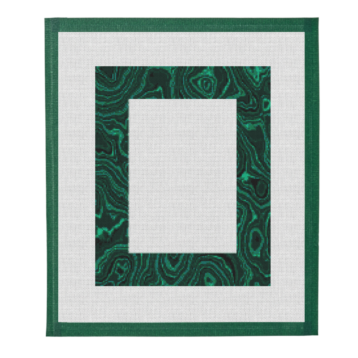 Malachite needlepoint frame canvas, an 8 x 10 inch design in banded greens sized for a 5 x 7 photograph