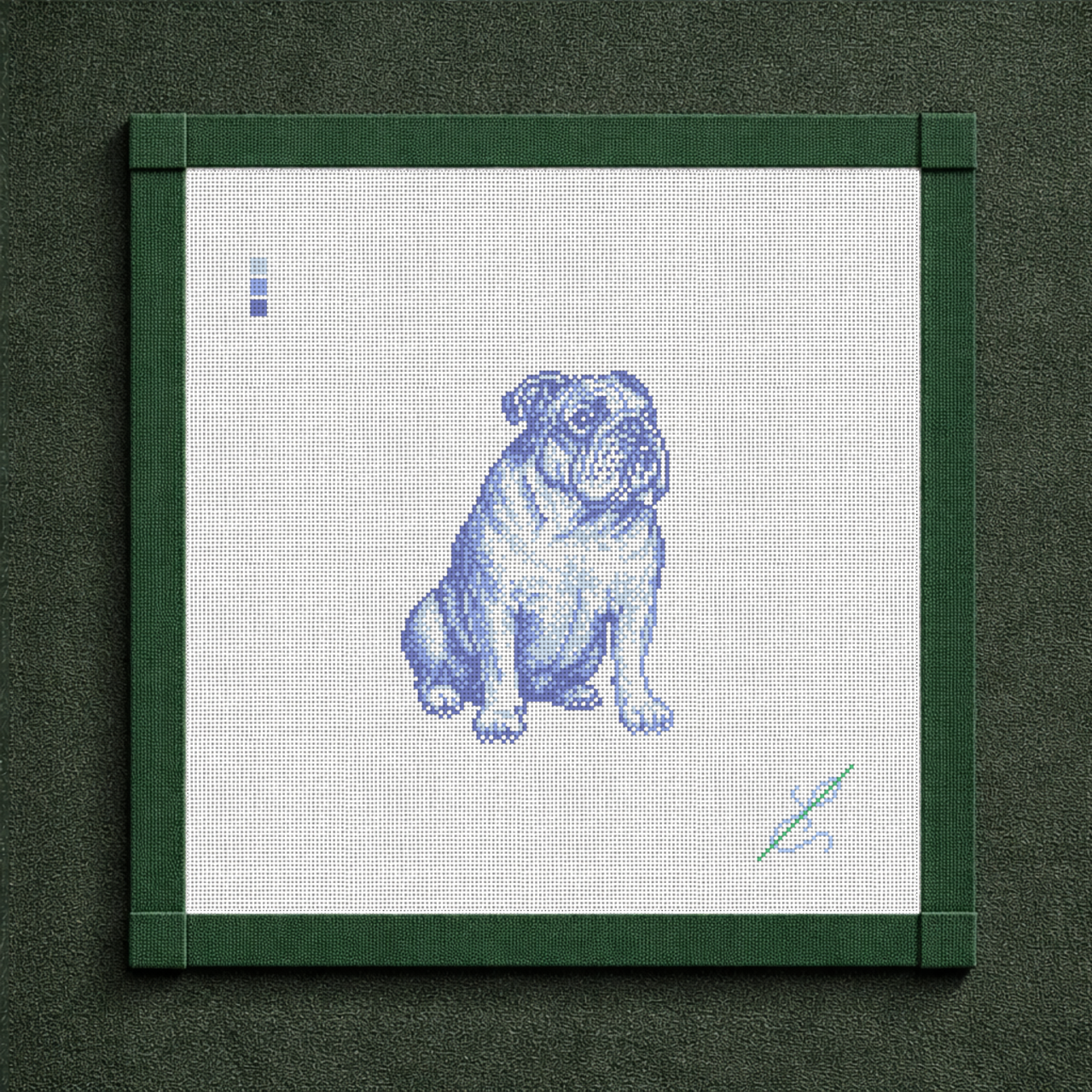 Vintage Blue Toile English Bulldog Needlepoint Canvas